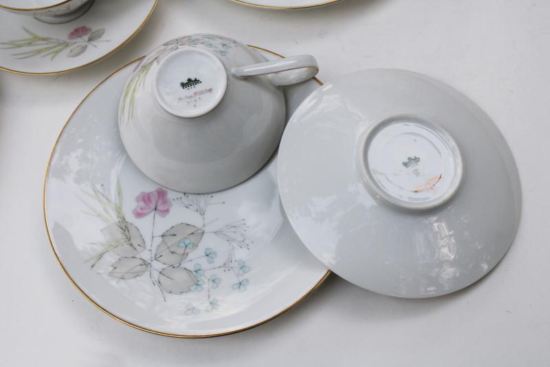 mid century mod vintage Rosenthal Parisian Spring china set of 8 trios plates, cups & saucers