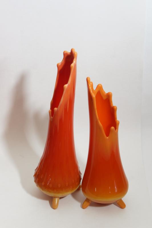 mid century mod vintage Simplicity vases, Smith & Fayette art glass persimmon orange