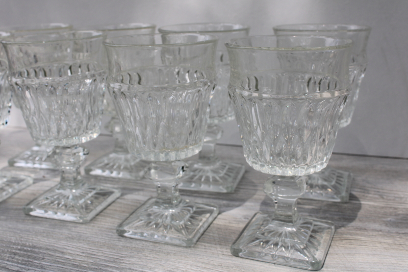 mid-century mod vintage clear glass stemware, big chunky wine glasses or water goblets