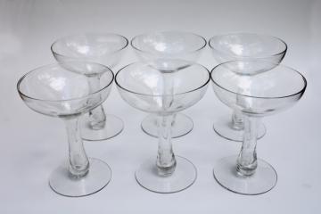 MID CENTURY DESSERT CHAMPAGNE GLASSES WHEEL CUT FLORAL & FERN PATTERN SET OF 4 