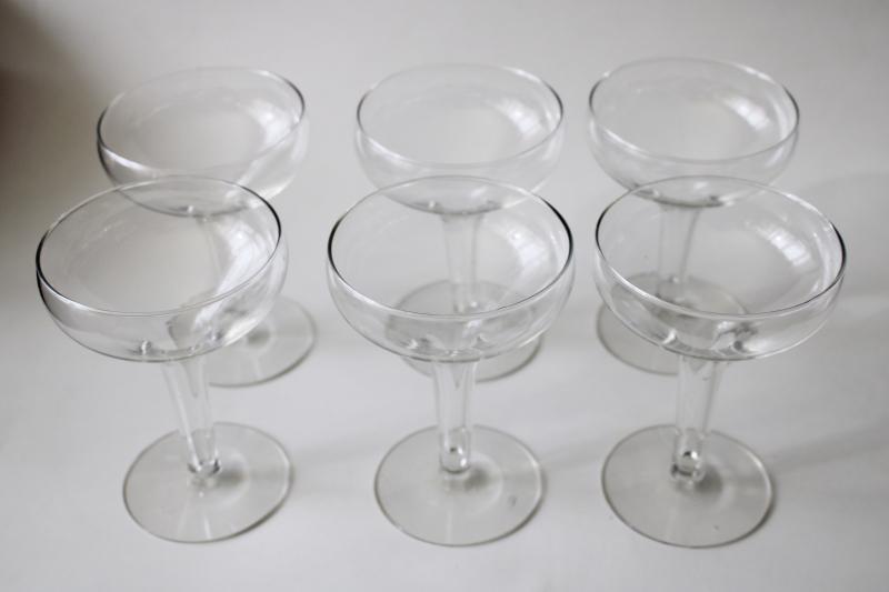 mid-century mod vintage hollow stem champagnes or cocktail glasses, retro bar glassware