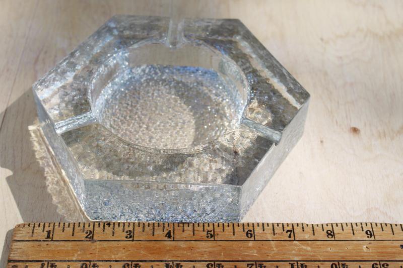 mid century mod vintage huge heavy ice textured glass crystal clear glass ashtray 