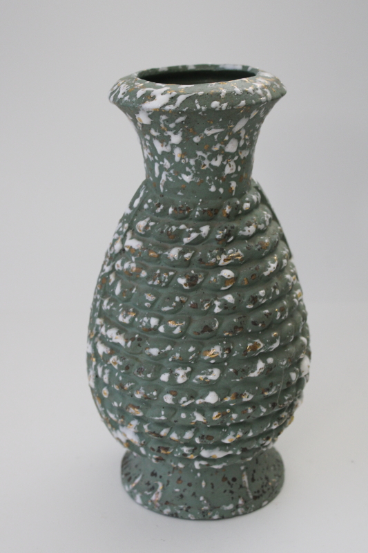 mid-century mod vintage popcorn splatter glaze ceramic vase, Louisville pottery