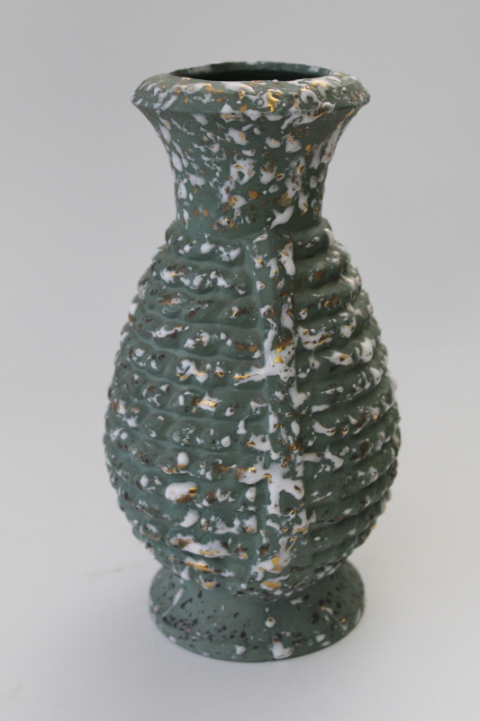 mid-century mod vintage popcorn splatter glaze ceramic vase, Louisville pottery