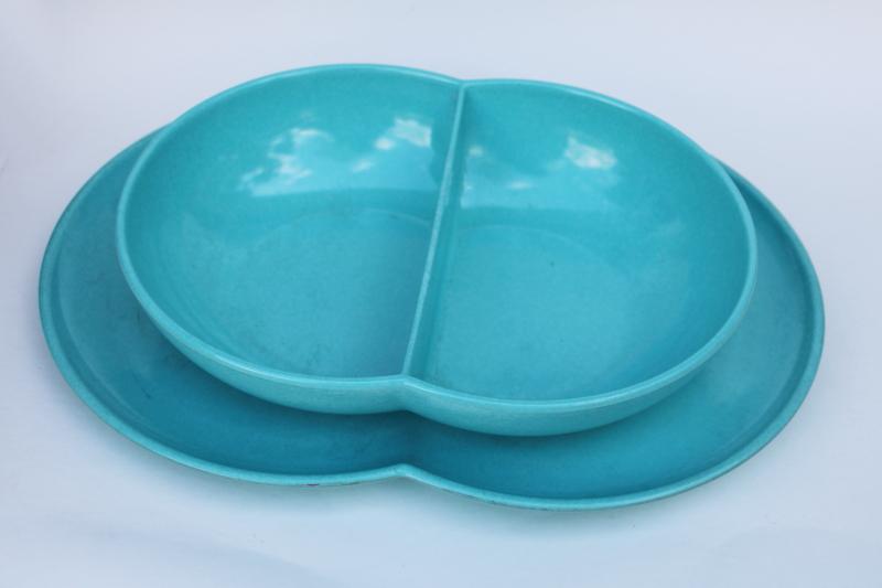 mid-century mod vintage turquoise Branchell melmac bowl & platter atomic retro
