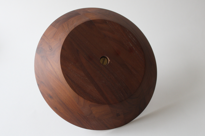mid-century mod walnut wood bowl w/ center handle, serving tray or trinket dish