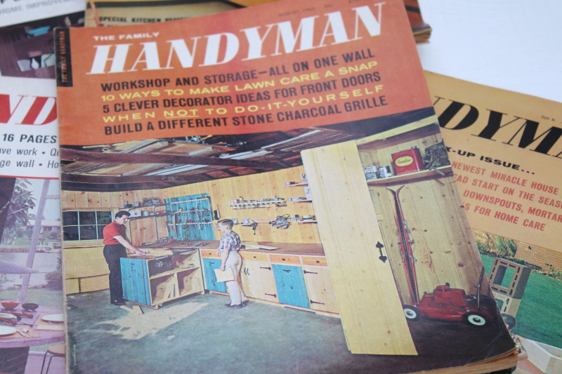 mid century modern DIY home projects, lot of Family Handyman magazines