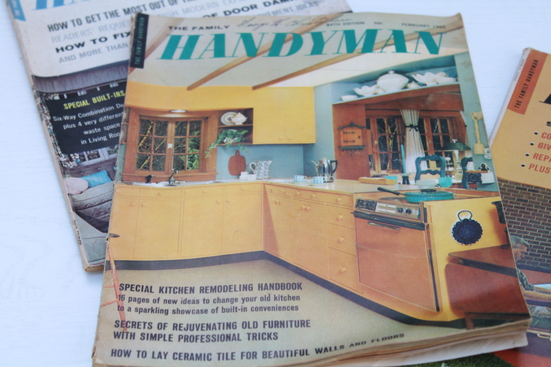 mid century modern DIY home projects, lot of Family Handyman magazines