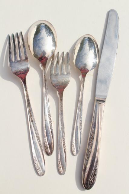 mid century modern Precious silver plate flatware 1950s vintage silverware w/ retro floral 