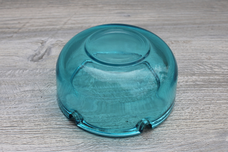 midcentury modern capri blue glass ashtray, retro aqua color 50s 60s