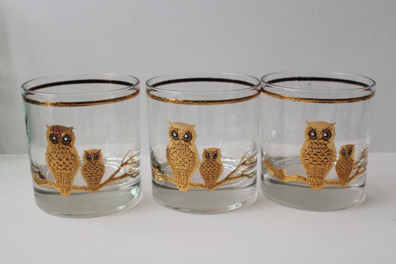 Culver, Signed Vintage Mid-Century Barware, 22K Gilded Gold Owls, High -  Abigail Fox Designs