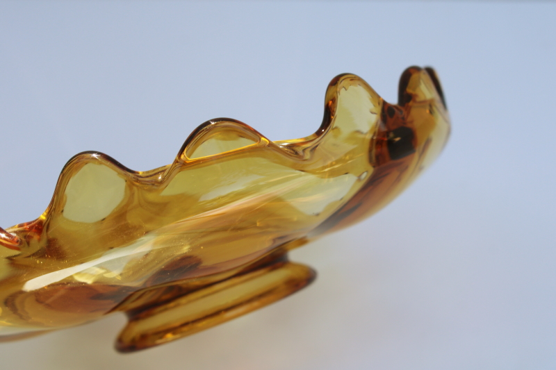 mid-century modern vintage Viking glass trinket dish or ashtray, large amber glass flower