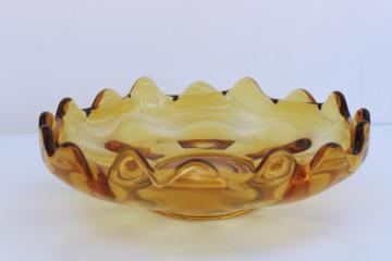 mid-century modern vintage Viking glass trinket dish or ashtray, large amber glass flower