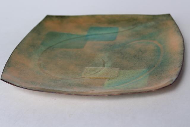 mid century modern vintage art metal enamel copper ash tray or pin dish, minimalist design