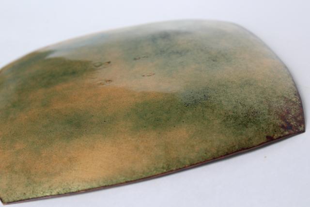 mid century modern vintage art metal enamel copper ash tray or pin dish, minimalist design