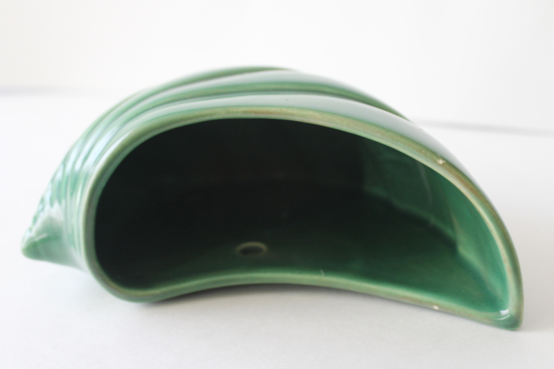 midcentury modern vintage ceramic wall pocket vase jade green shell