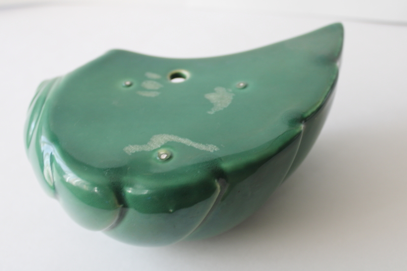 midcentury modern vintage ceramic wall pocket vase jade green shell