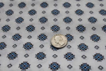 mid century modern vintage cotton fabric, menswear print blue & grey on white
