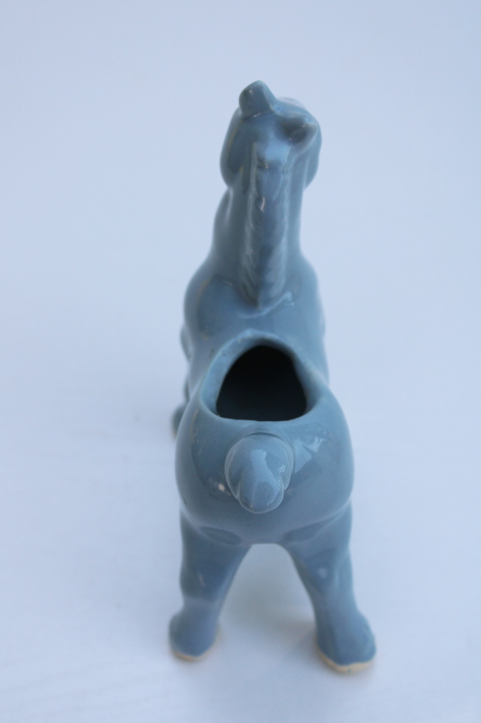 mid century modern vintage pottery planter, deco style all blue glaze horse figurine vase