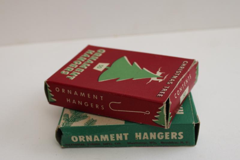 mid-century vintage Christmas tree ornament hooks boxes w/ great holiday graphics