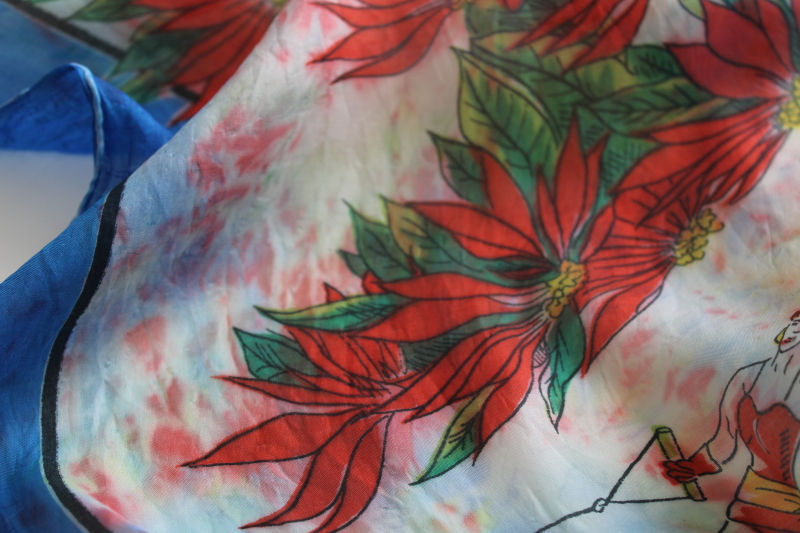 mid-century vintage Florida souvenir silk scarf, colorful print Cypress Gardens