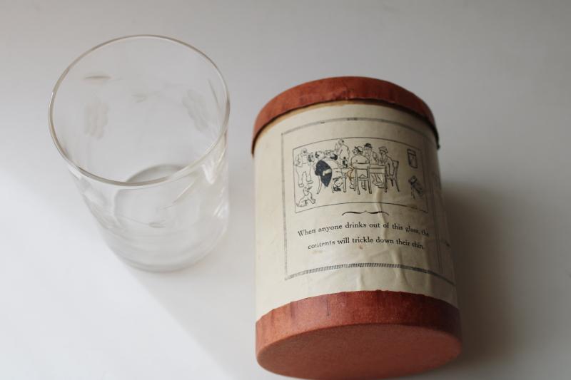 mid century vintage Funny Dribble Glass party trick in original box, white elephant gift