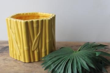 mid-century vintage Japan Napco Ware ceramic planter pot, yellow bamboo