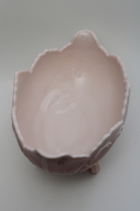 mid-century vintage Jeannette shell pink milk glass, large flower bowl centerpiece