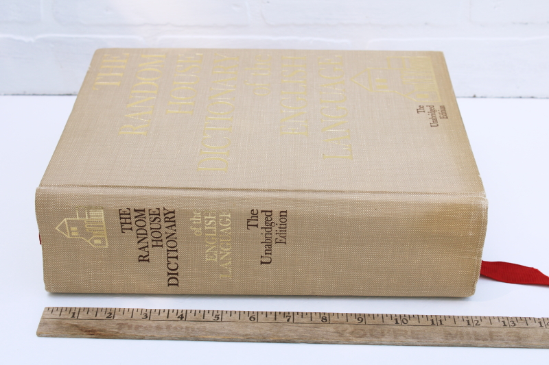 mid century vintage Random House Dictionary of the English Language, big old book w/ tan cloth cover