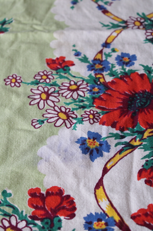 mid-century vintage Startex label cotton tablecloth, bright retro floral print