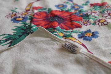 mid-century vintage Startex label cotton tablecloth, bright retro floral print