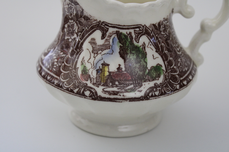 mid century vintage Vernon Kilns pottery cream pitcher, 1860 scenes of old California history, Ed Botsford art