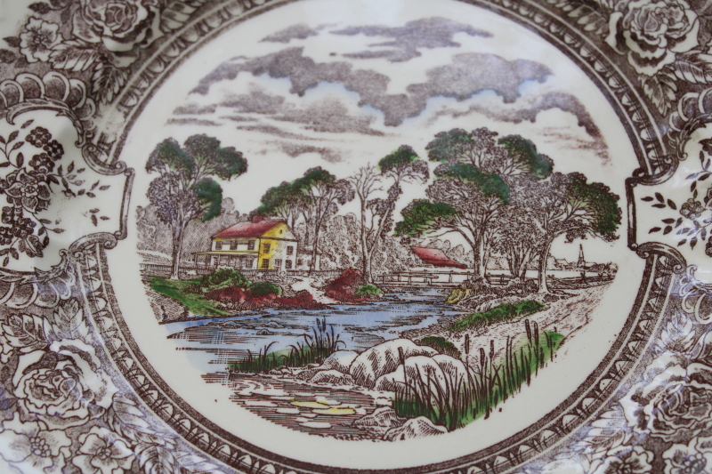 mid century vintage Vernon Kilns pottery dinner plates, 1860 scenes of old California history, Ed Botsford art