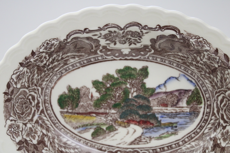mid century vintage Vernon Kilns pottery oval bowl, 1860 scenes of old California history, Ed Botsford art