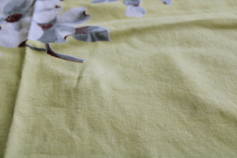 mid-century vintage Wilendure print cotton tablecloth dogwoods on yellow