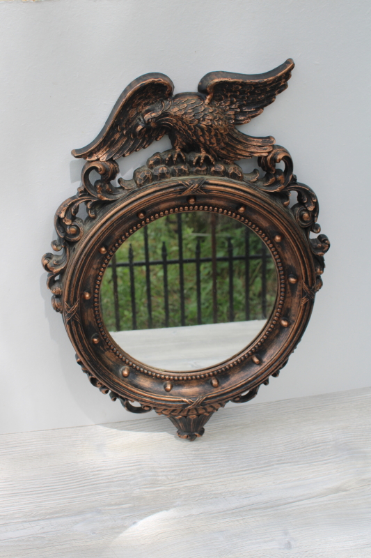 mid-century vintage copper finish Federal Eagle frame mirror round porthole flat glass