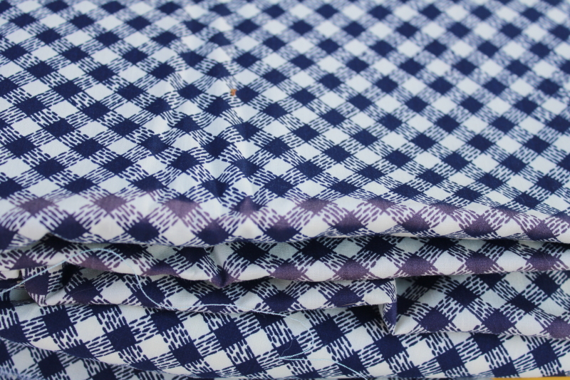 mid century vintage cotton fabric, retro preppy navy blue  white print plaid 6 yards