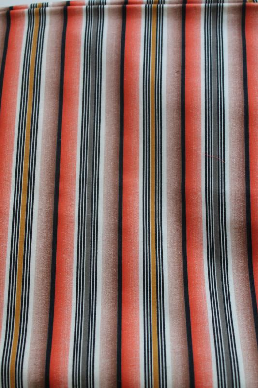 mid century vintage cotton fabric, retro sport shirt striped print shirting coral & black