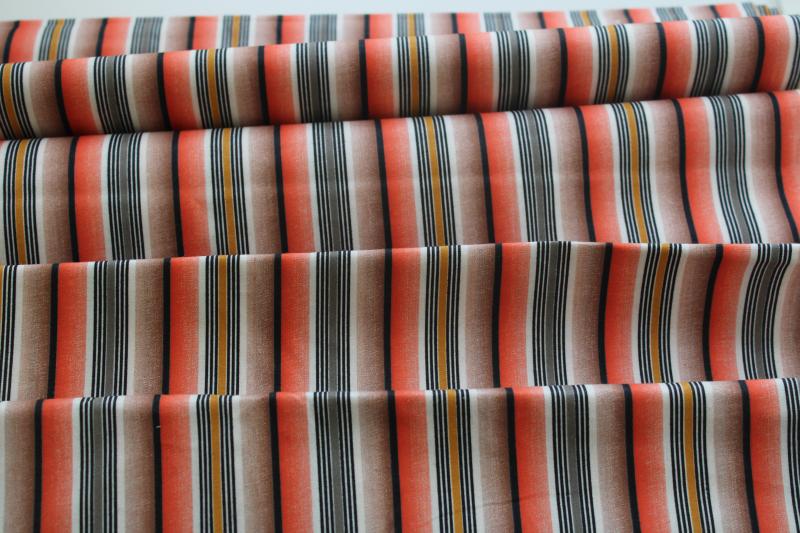 mid century vintage cotton fabric, retro sport shirt striped print shirting coral & black