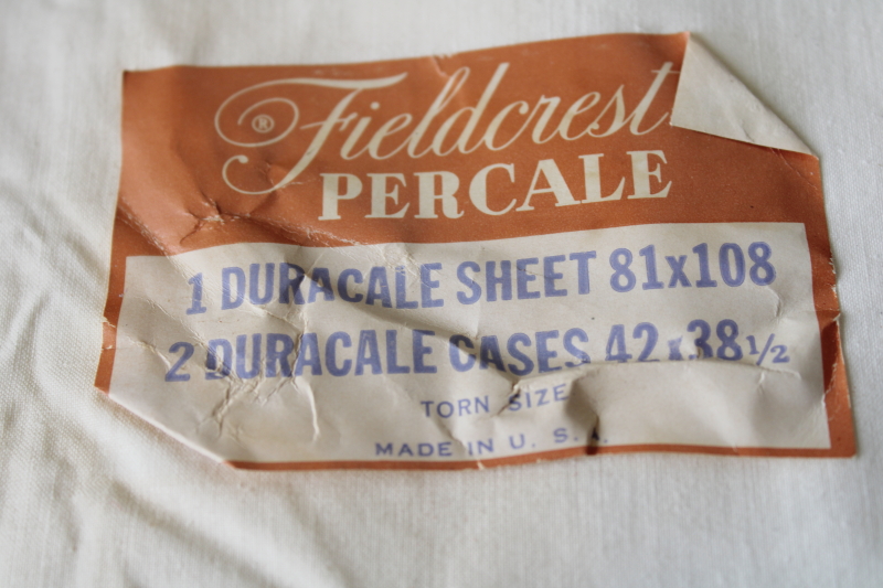 mid-century vintage cotton percale sheet  pillowcases set w/ Fieldcrest paper label