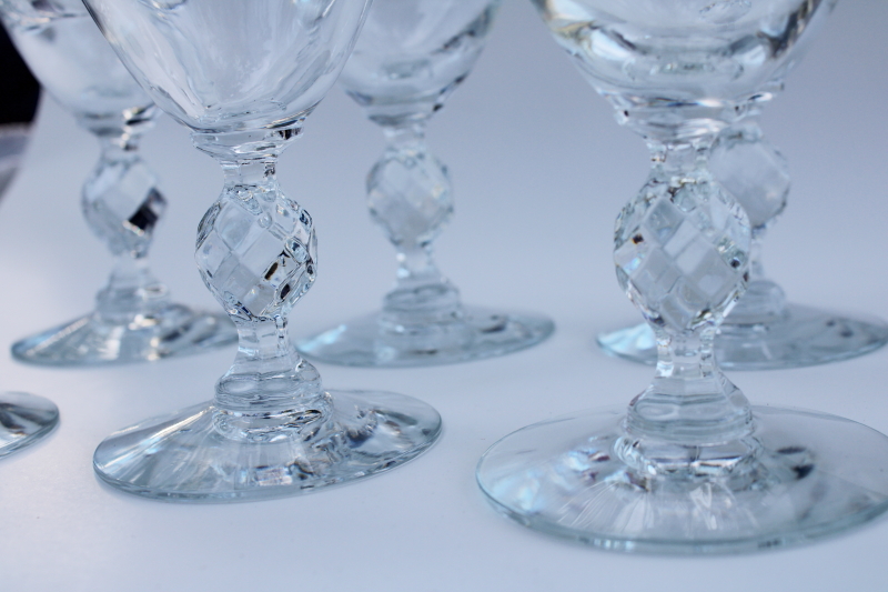 mid-century vintage crystal stemware large low goblets w/ tropical leaves  lily flowers