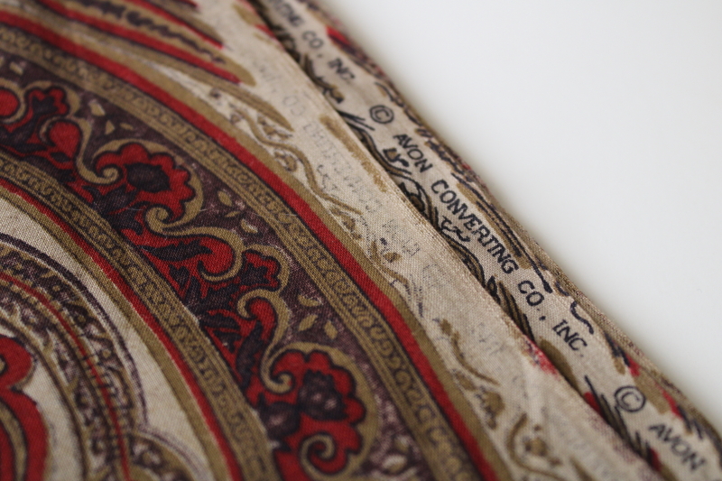 mid-century vintage fabric, print cotton w/ paisley bronze tan brown red