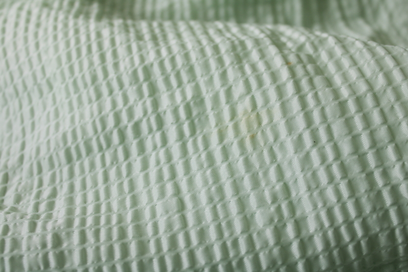 mid-century vintage fabric, soft green sheer nylon plisse crinkle pucker texture