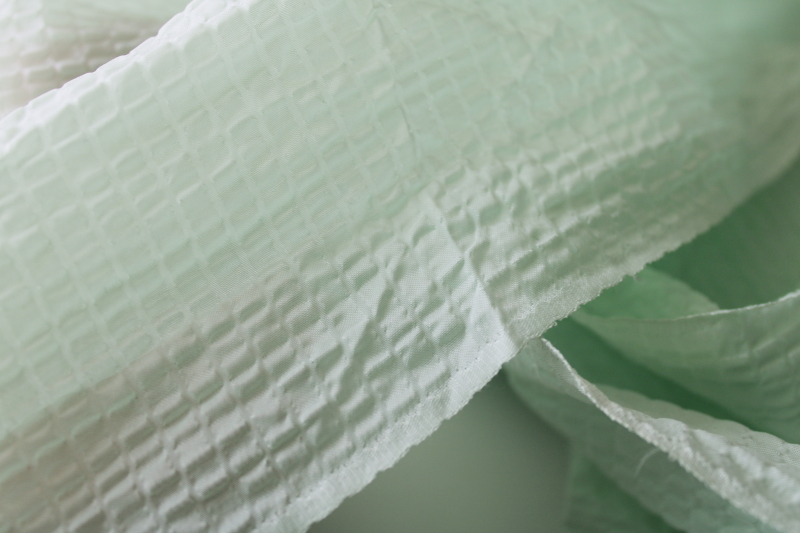 mid-century vintage fabric, soft green sheer nylon plisse crinkle pucker texture