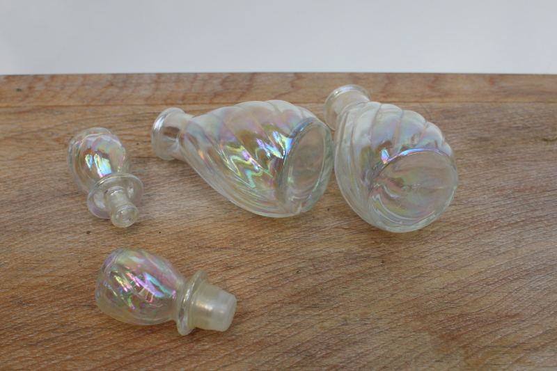 midcentury vintage iridescent luster glass perfume bottles w/ glass