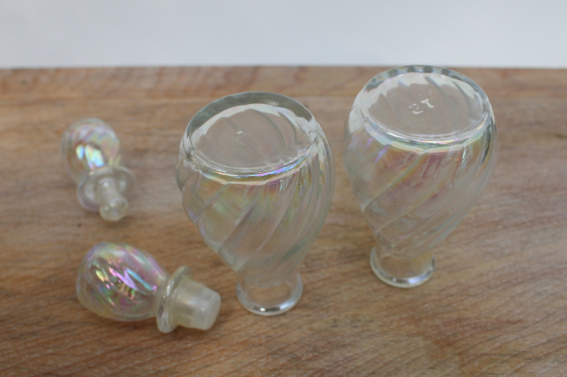 midcentury vintage iridescent luster glass perfume bottles w/ glass