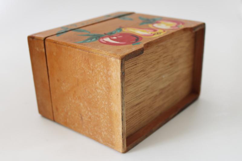 mid century vintage painted wood recipes box for recipe cards, retro kitchen