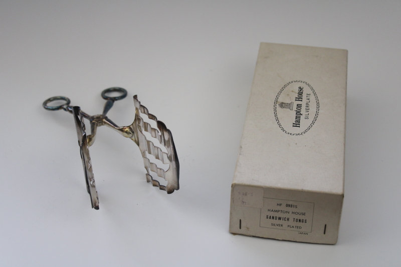 mid century vintage silver plated sandwich tongs, fancy server for tea sandwiches, new in box