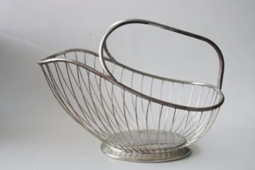 mid-century vintage silverplate wire basket wine bottle holder carrier for table or bar