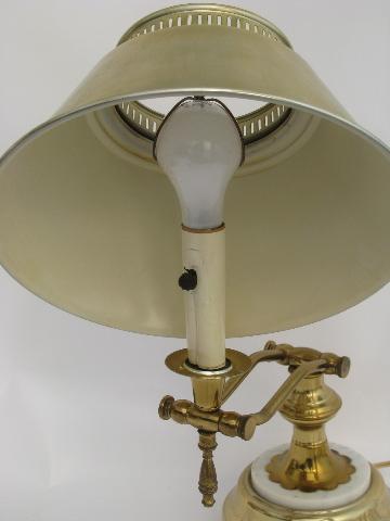 mid-century brass student desk lamp w/ adjustable swing arm, tole shade